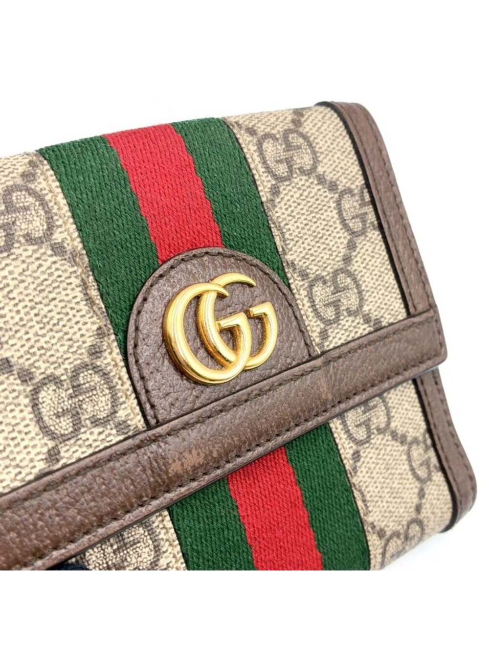 Gucci Ophidia GG French Flap Wallet Leather Brown Beige Bifold Gold - Picture 10 of 14